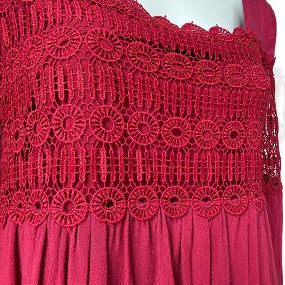 Anthropologie Whimsigoth Raspberry Red Crochet Lace Dress Sz 2 Lined Long Sleeve - Picture 10 of 16